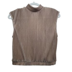 RO & DE Brown High Neck Accordion Elastic Waist Tank Blouse Size Medium